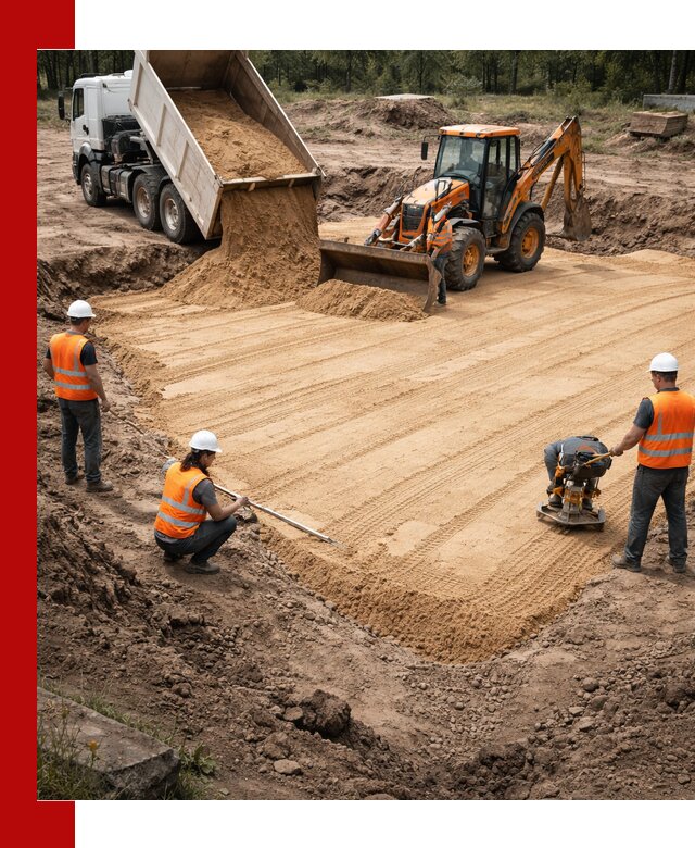 Устройство песчаной подушки для фундаментов и дорог в Ухте